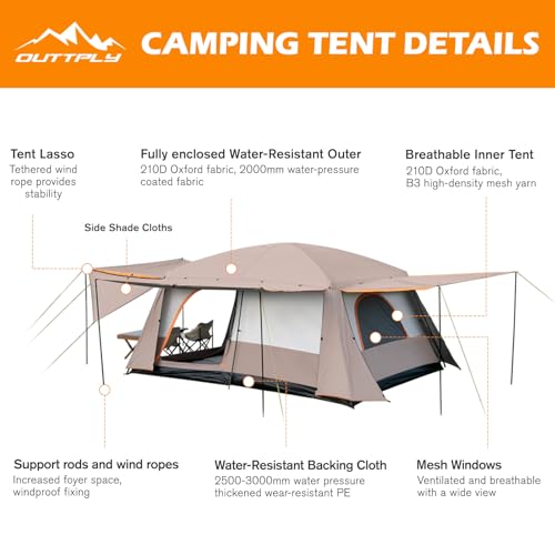 Family Camping Tent for 4-6 Person, Double Layer, Multi-Room with 3 Doors B2789