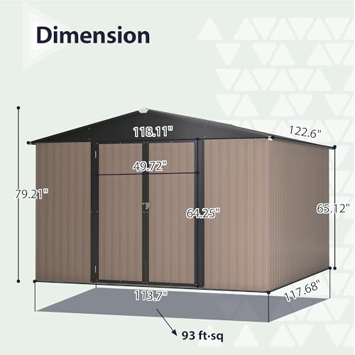 10x10 FT Outdoor Metal Storage Shed with Lockable Doors and Sloped Roof S888926