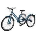 Adult Mountain Bike, 7 Speed Three Wheel Bike Mountain Tricycle Cruiser Trike, 24/26/27.5 Inch Adults Trikes with Shopping Basket, Exercise Men's Women's Tricycles