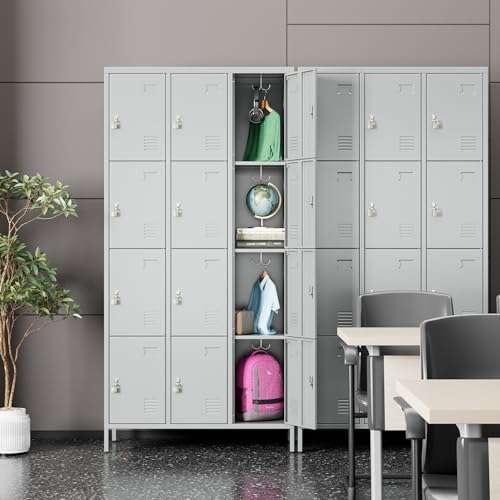 6 Door Metal Storage Locker with 18 Hooks, Black & Dark Grey K6611