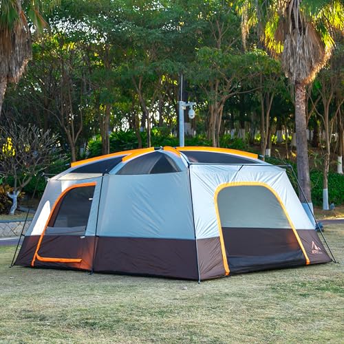 Extra Large Family Cabin Tent for Camping, 2 Rooms, 3 Doors, Waterproof E6603