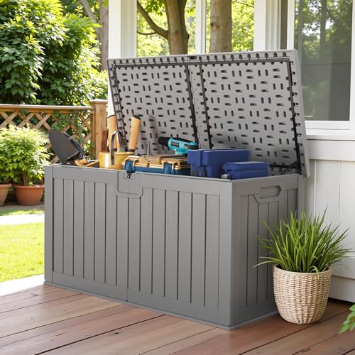 30 Gallon Waterproof Resin Deck Box for Outdoor Patio and Garden Storage Q30388