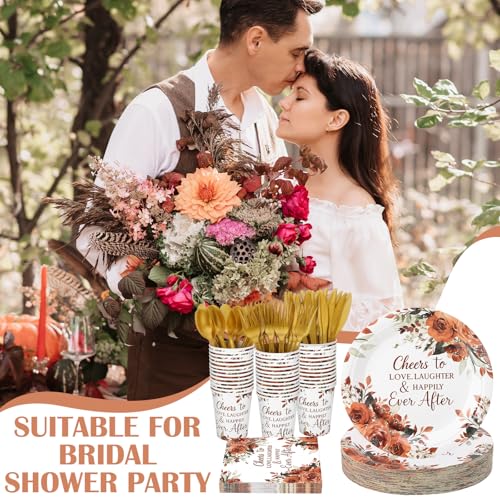 410 Pcs Terracotta Floral Paper Plates and Napkins Set for 50 Guests S1131