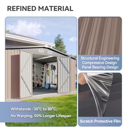 Galvanized Steel Storage Shed with Triple Doors, Weatherproof Outdoor Utility Shed P600721
