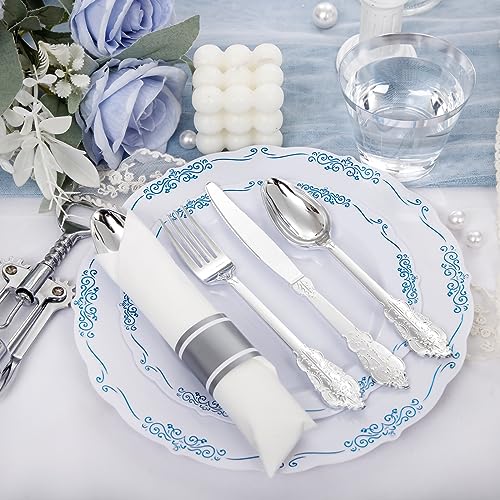 350PCS Clear Gold Plastic Dinnerware Set for 50 Guests, Disposable Plates, Cups & Silverware N692