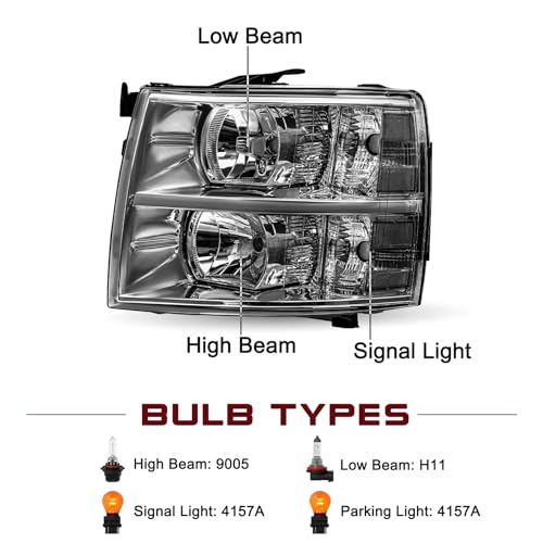 Headlight Assembly Compatible with 2007-2013 Chevy Silverado 1500, 2500, 3500 HD Halogen Pair Z622