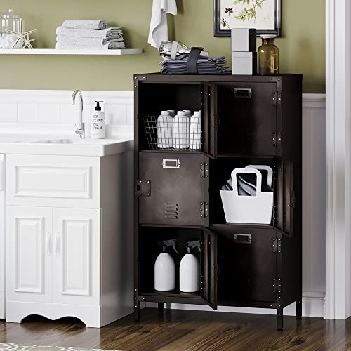 Metal Storage Locker, 47" Steel Retro Cabinet with 6 Lockable Doors C27034