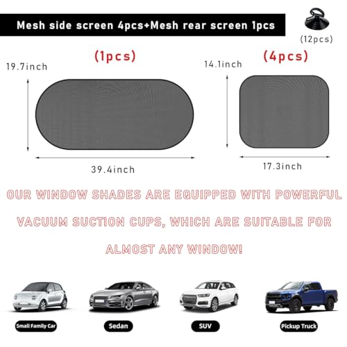 Car Window Shade, 20"×40" Rear Window Protector with Suction Cups, Blocks UV Rays I79070
