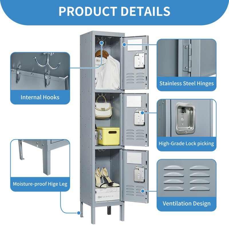 Steel Lockers for Employees, Lockable Storage Cabinet with Assembly X270