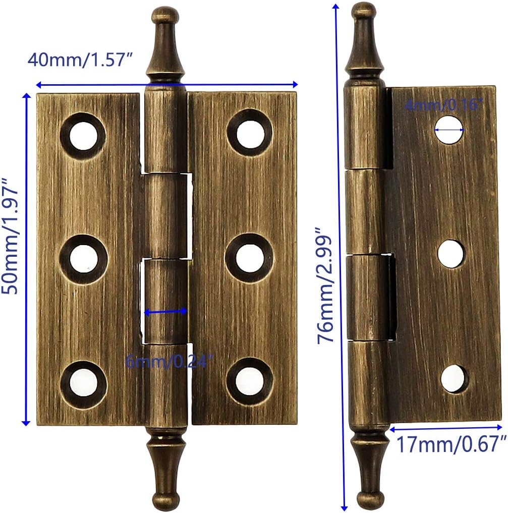 2 Inch Antique Brass Crown Head Butt Hinges for Furniture Cabinet Door G258