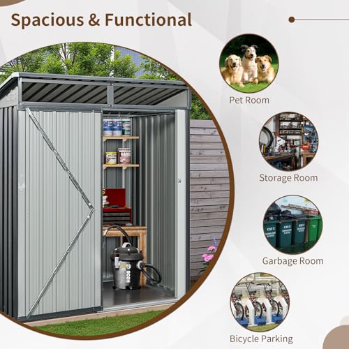 Resin Outdoor Storage Shed with Floor and Window, Lockable Small Tool Shed for Garden Patio Backyard, Light Gray V985