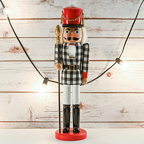 Black and White Checkered Soldier Nutcracker Wooden Figure 15 Inch X3031