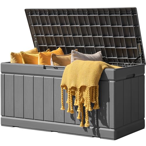 31 Gallon Resin Deck Box Waterproof Indoor Outdoor Storage for Patio Cushions and Garden Tools L90121