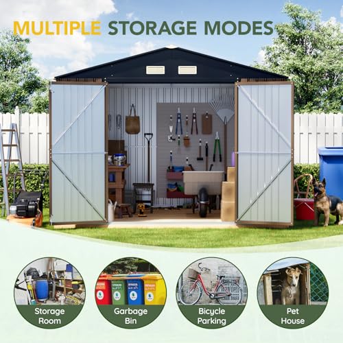 Outdoor Storage Shed 10 x 12 ft Metal Garden Utility with Lockable Doors U582216