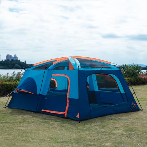 Extra Large Family Cabin Tent 2 Rooms 3 Doors 3 Windows Waterproof for Camping H460