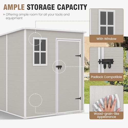 Outdoor Storage Shed 6x6 FT Resin with Floor and Lockable Door Z166