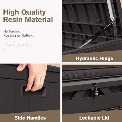 31 Gallon Resin Deck Box Waterproof Indoor Outdoor Storage for Patio Cushions and Garden Tools L90121