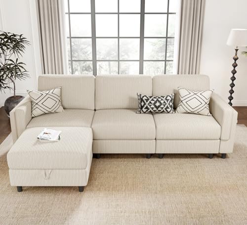 Modular Sectional Sofa Bed with Storage Ottoman, Beige S706