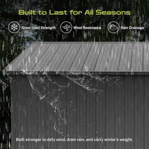 10 x 8 ft Outdoor Storage Shed, Metal Building with Windows and Lockable Doors, Grey Q206