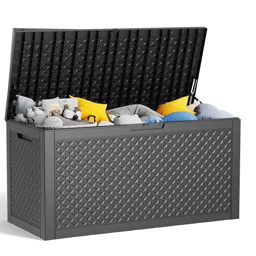 100 Gallon Resin Deck Box, Lockable Patio Outdoor Storage, Waterproof - Black F75230