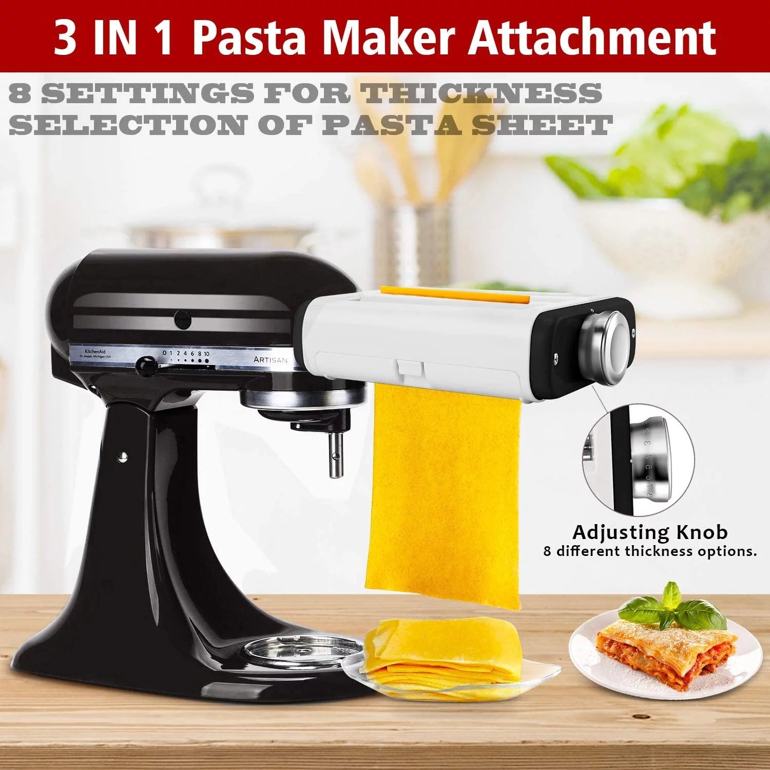 Pasta Maker Attachment for Stand Mixer, 3 in 1 with Roller and Cutters E141