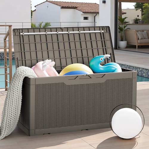 31 Gallon Resin Deck Box Waterproof Indoor Outdoor Storage for Patio Cushions and Garden Tools L90121