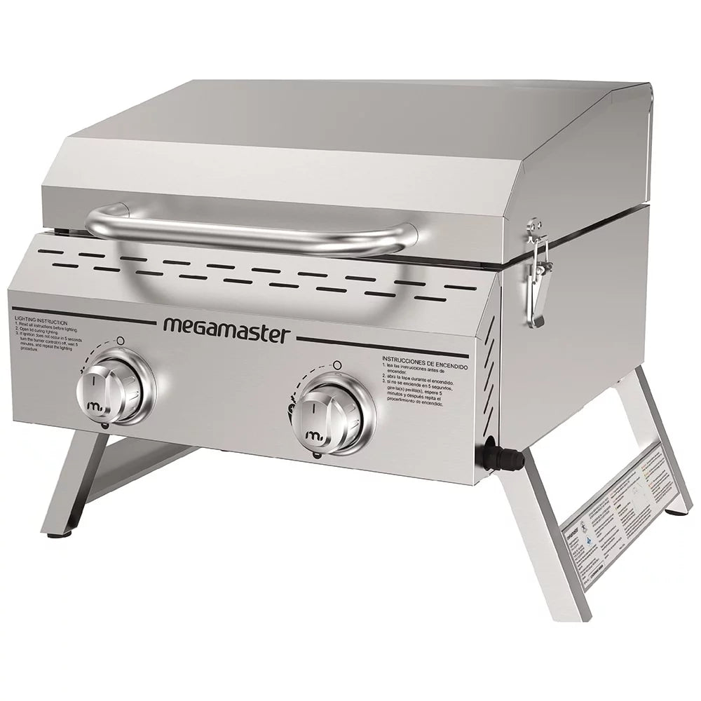 Stainless Steel 2-Burner Flat Top Propane Gas Grill, Portable O58491