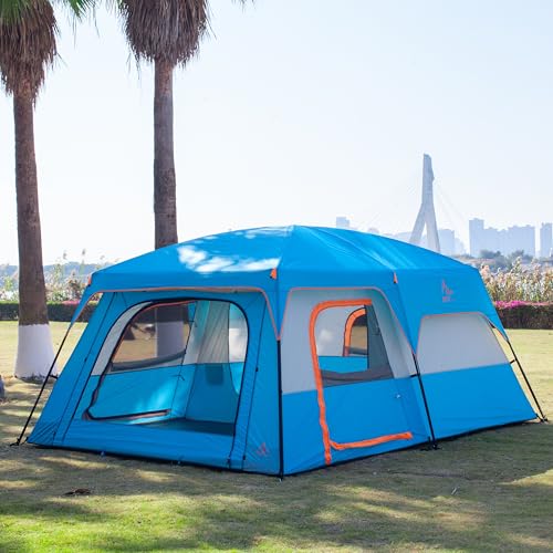 Extra Large Family Cabin Tent 2 Rooms 3 Doors 3 Windows Waterproof for Camping H460