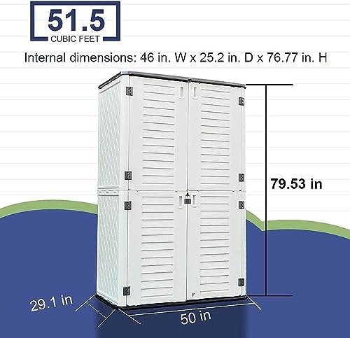 Horizontal Outdoor Storage Shed, 47 Cu.ft Resin Waterproof Cabinet for Garden Patio Backyards F5157