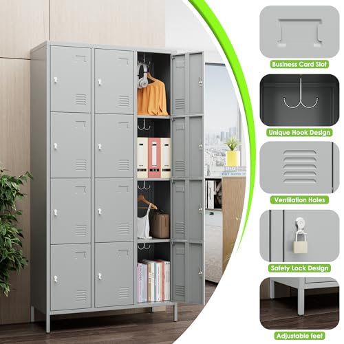 6 Door Metal Storage Locker with 18 Hooks, Black & Dark Grey K6611