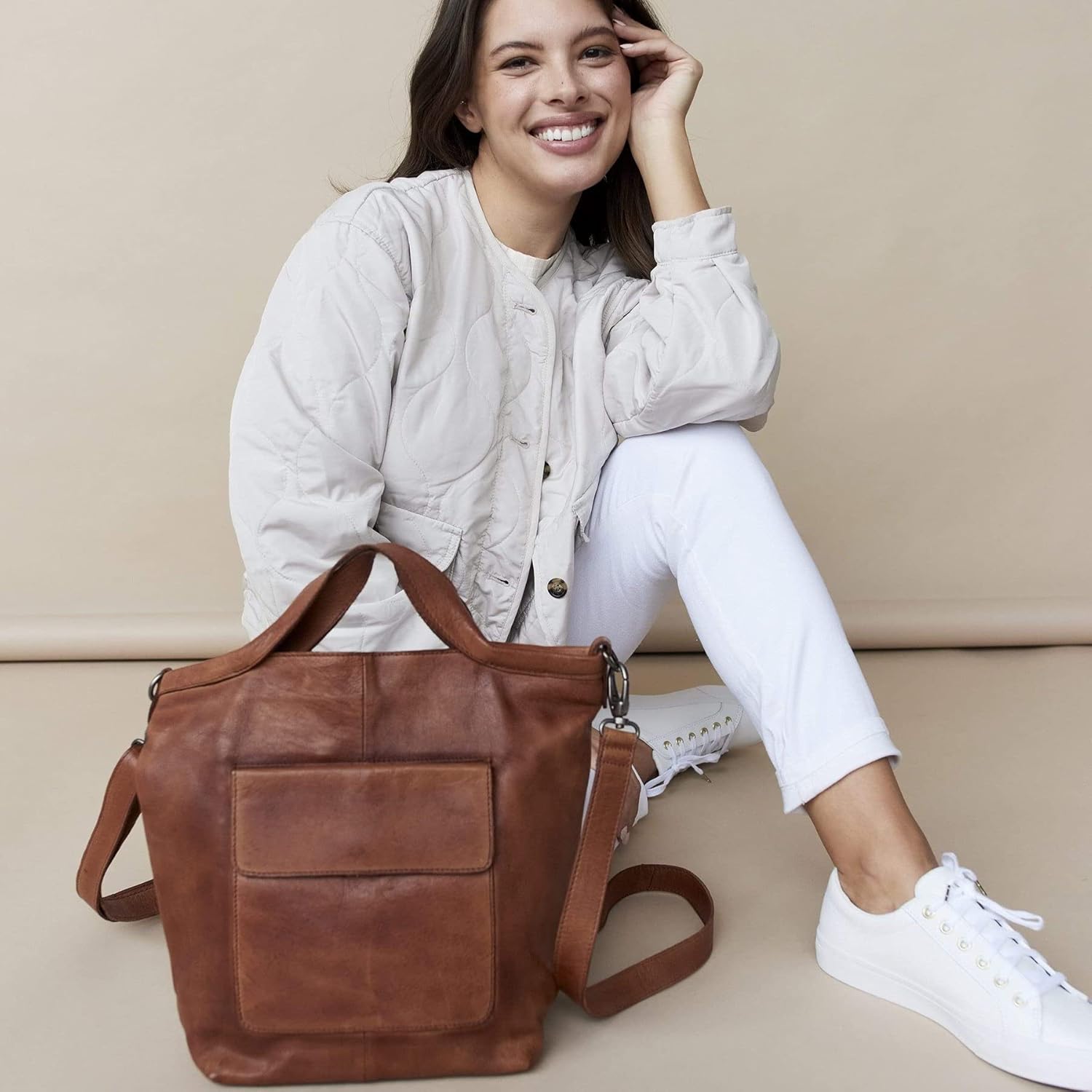 Leather Tote Bag for Women with Crossbody Strap O685954