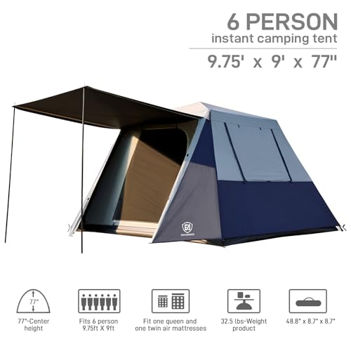 6 Person Instant Cabin Tent with Vestibule, Water-Resistant J5364