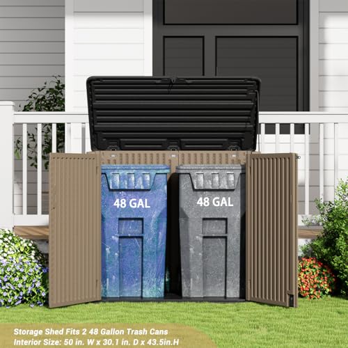 Horizontal Outdoor Storage Shed, 47 Cu.ft Resin Waterproof Cabinet for Garden Patio Backyards F5157