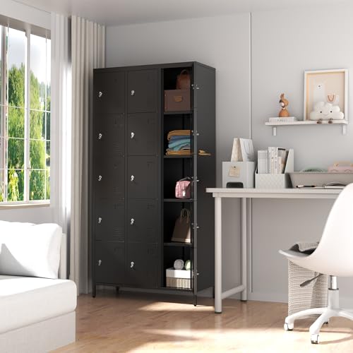 3-Door Steel Storage Locker with Shelves and Hooks I822961