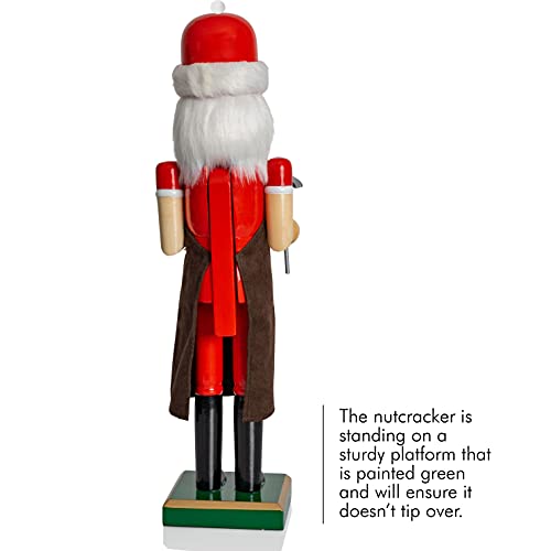 Red and Green Wooden Nutcracker Man with Toy Car and Hammer, 15" K127