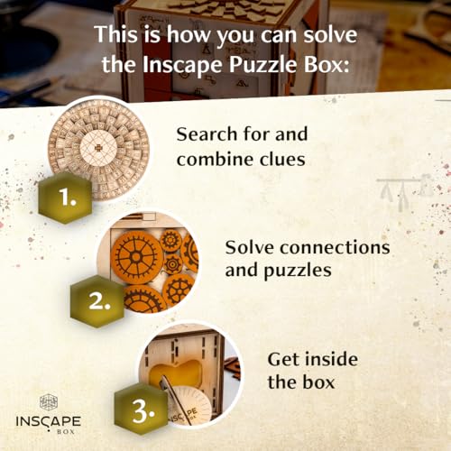 Da Vinci's Marvel Puzzle Box - Escape Room Game for Adults - Wooden Cluebox with Hidden Compartments D706