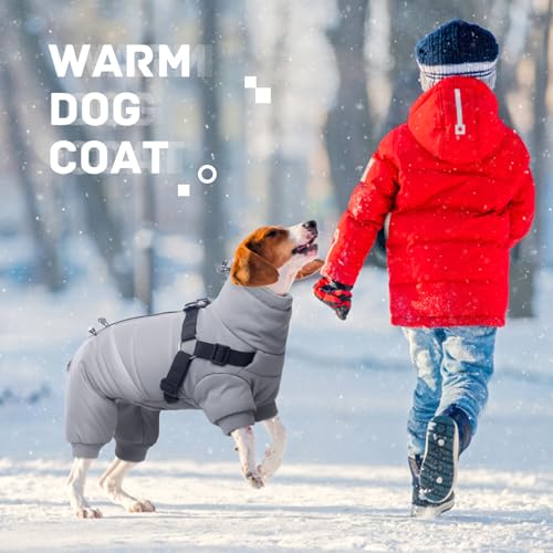 Black Dog Winter Coat with Harness, Reflective Waterproof Jacket for Small Dogs O43201