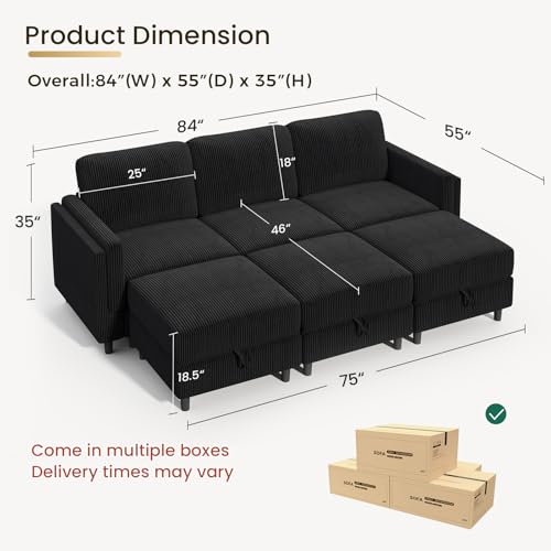 Modular Sectional Sofa Bed with Storage Ottoman, Beige S706