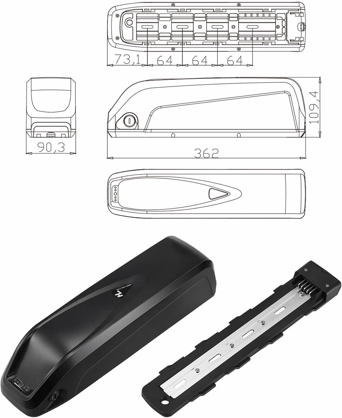 50V20Ah Lithium Downtube Ebike Battery with 35A BMS and 3A Charger X75558