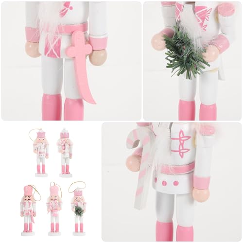 Pink Wooden Nutcracker Ornaments for Christmas Tree, 5 Inch, Set of 5 B857
