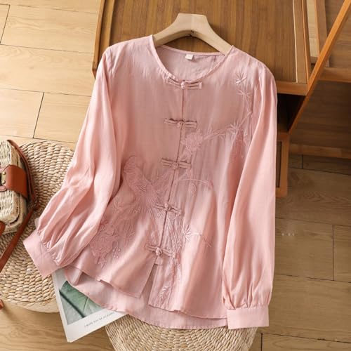 Women's Linen Retro Frog Button Blouse Long Sleeve Casual Shirt C309494