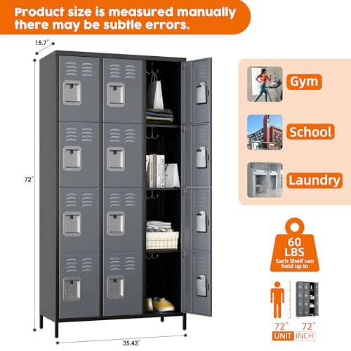 6 Door Metal Storage Locker with 18 Hooks, Black & Dark Grey K6611