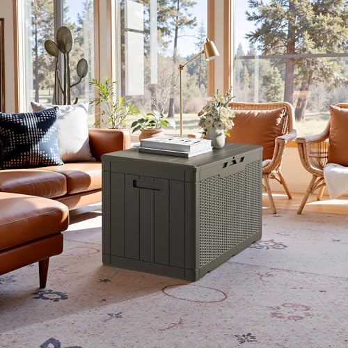 31 Gallon Resin Deck Box Waterproof Indoor Outdoor Storage for Patio Cushions and Garden Tools L90121