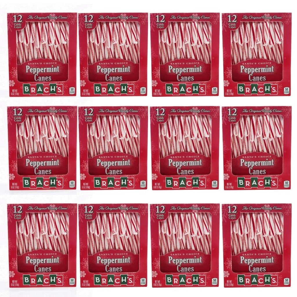 BCL Brachs Peppermint Candy Canes Pack of 12, 6oz./Box (144 Canes Total) Santa's Choice Peppermint Candy Bundled with a Box of Swiss Miss Marshmallow Hot Cocoa Mix & CUSTOM Storage Carrier