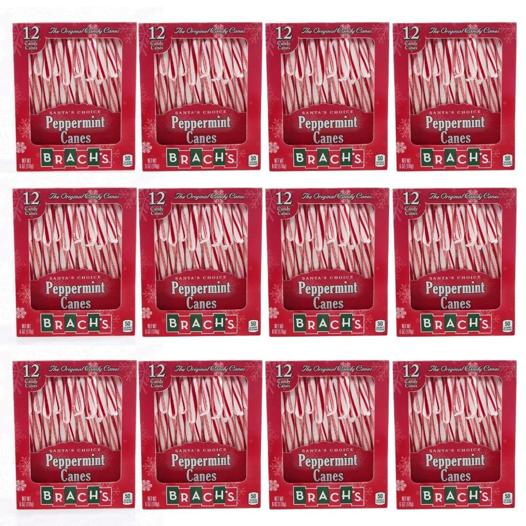 BCL Brachs Peppermint Candy Canes Pack of 12, 6oz./Box (144 Canes Total) Santa's Choice Peppermint Candy Bundled with a Box of Swiss Miss Marshmallow Hot Cocoa Mix & CUSTOM Storage Carrier