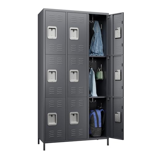 6 Door Metal Storage Locker with 18 Hooks, Black & Dark Grey K6611