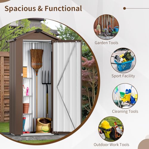 Resin Outdoor Storage Shed with Floor and Window, Lockable Small Tool Shed for Garden Patio Backyard, Light Gray V985