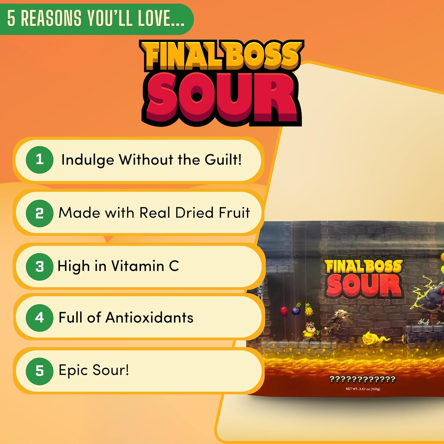 Super Sour Chewy Gummies with Dried Fruit, Low Calorie Snack, 3.5oz 4 Pack V22963