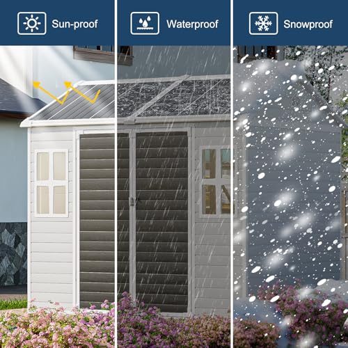 Outdoor Resin Storage Shed with Floor 8x6x7 FT Waterproof, Gray U422