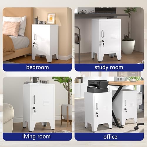 Black Metal Nightstand with Storage Cabinet and Shelves M836